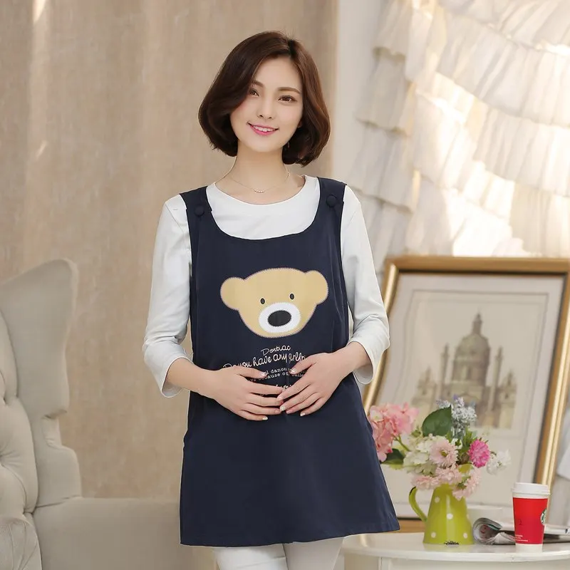 Новое платье для беременных с рисунком из мультфильма четыре сезона корейское модное платье с буквенным принтом - Цвет: shen lan