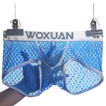 

WOXUAN Men Underwear Transparent Honeycomb Net Mesh Bikini Boxers Bulge Underpants Boxershort Sexy Lingerie Intimates Panites