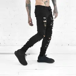Новых людей хлопка Стрейч ripped проблемные черные узкие джинсы брюки Человек мода hip hop swag джастин бибер джинсы одежда m4