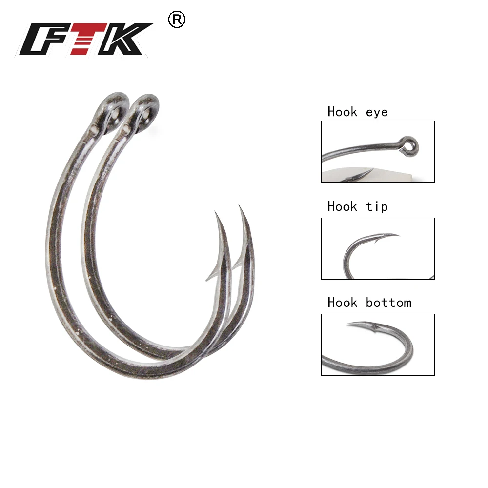 

FTK Barbed Hook Size2#/6Pcs Size 4#/7Pcs Size6#/6Pcs Size8#/9Pcs Super Needle Point and hook eye Carp Hooks Fishing Tackle