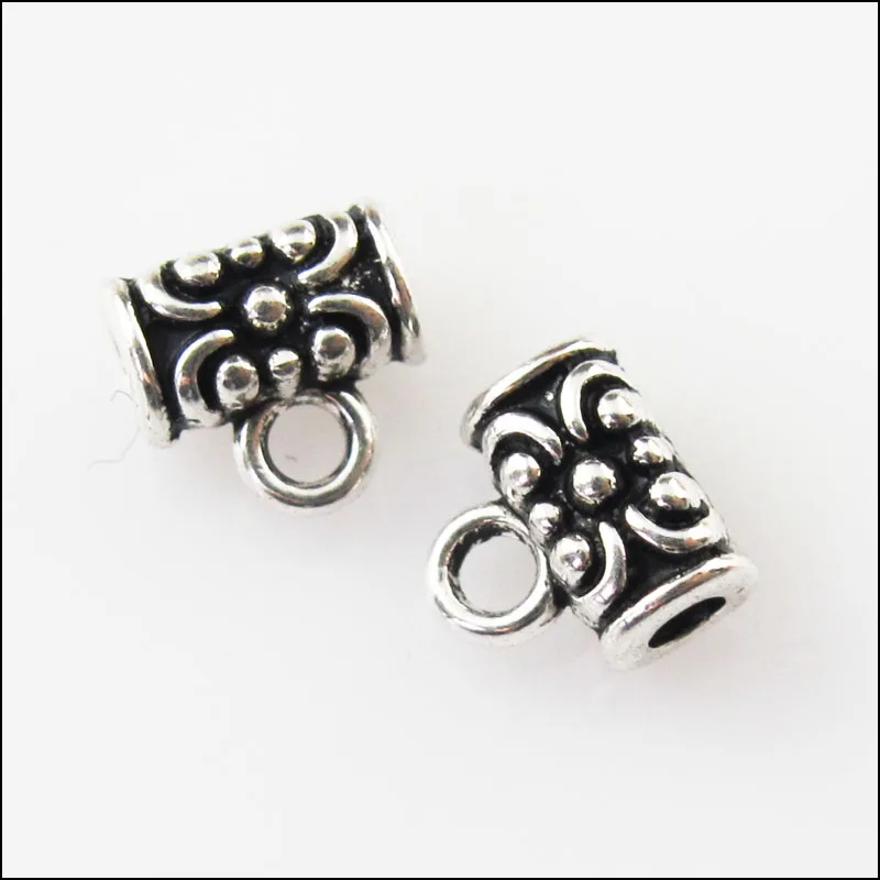 

25Pcs Antiqued Silver Tube Flower Bail Bead Charms Connectors 7mm
