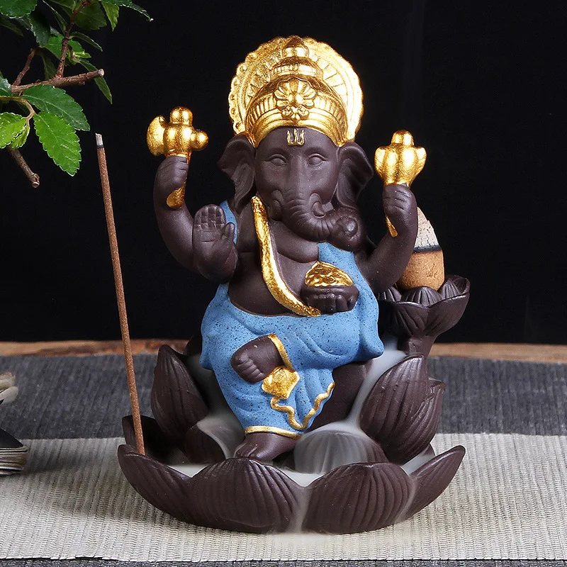 Фиолетовый песок голова слона Бог Ганеша обратного потока ладан горелка с Буддой тайский индийский буддизм Шива И Парвати сына домашний декор