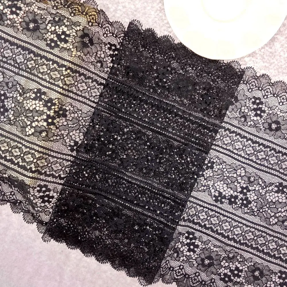 40 Mesh Black Lace 23CM Wide 2 yards/lot Stretch Lace Trim Elastic