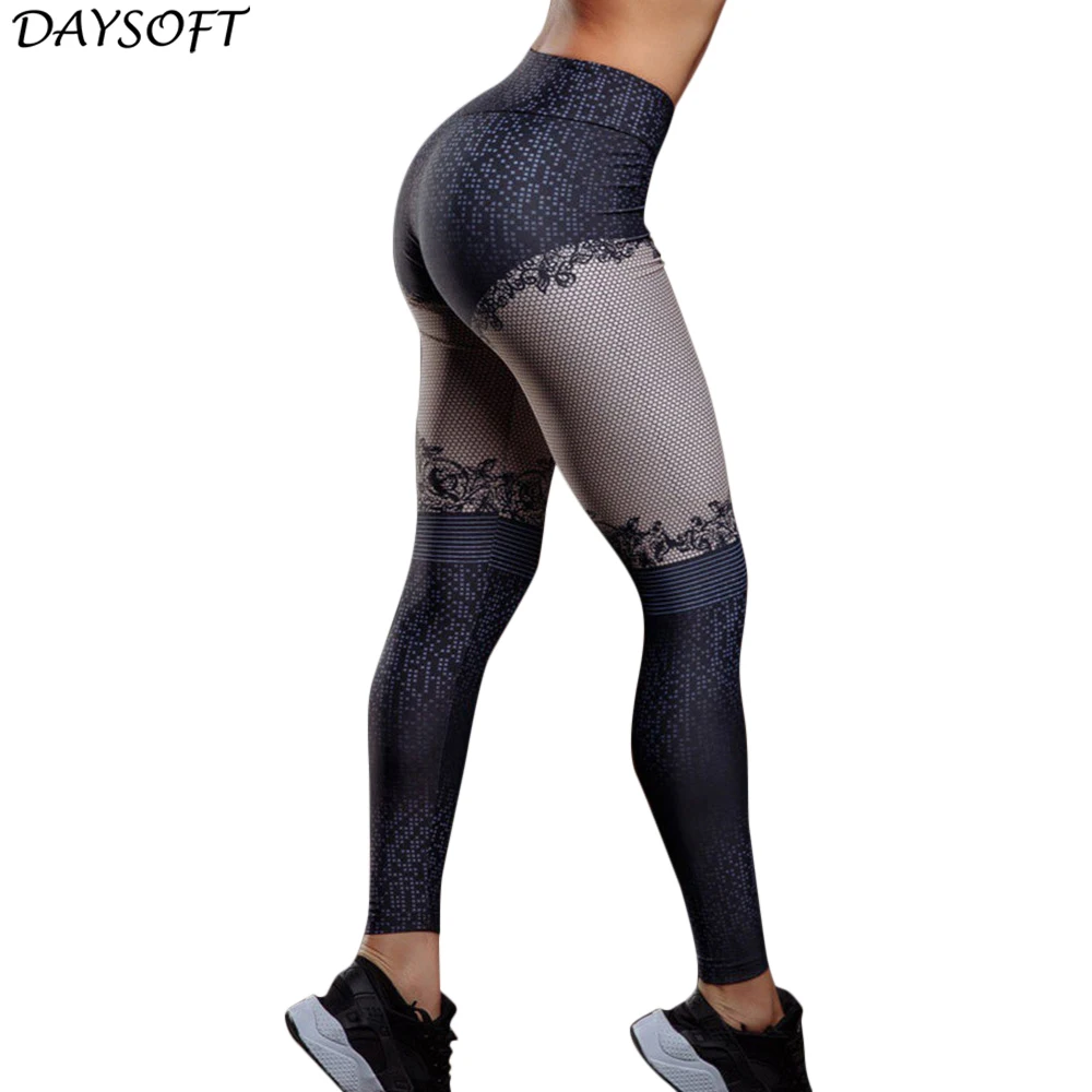 Daysoft High Waist Slim Fitness Leggings Women Black Push Up Elastic Pants Workout Legging