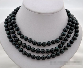 

shipping>>>>50" 9mm round black freshwater pearl necklace