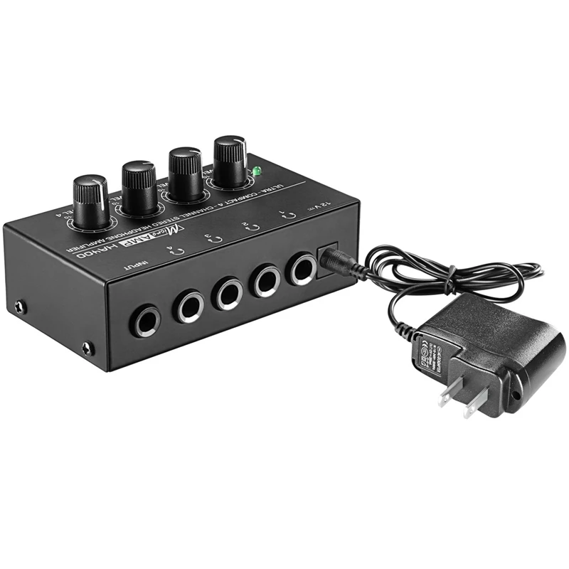 Штепсельная Вилка европейского стандарта, Ha400 ультракомпактный 4 Каналы мини аудио стерео усилитель для наушников с Мощность адаптер Черный - Цвет: Black
