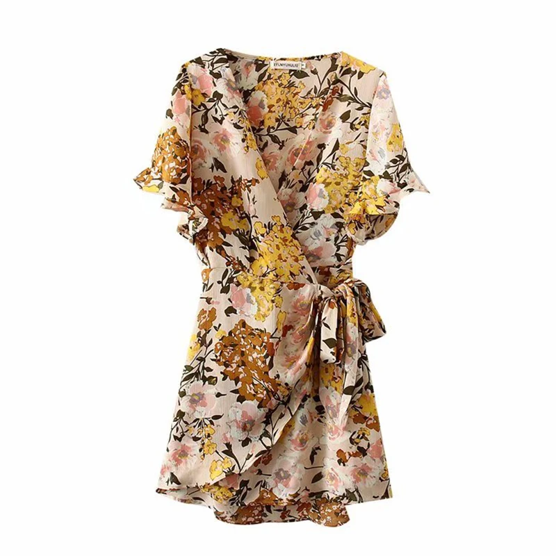 

vintage women chiffon dress with ruffles belt 2019 summer fashion ladies bohemian midi dress holiday parties girls chic