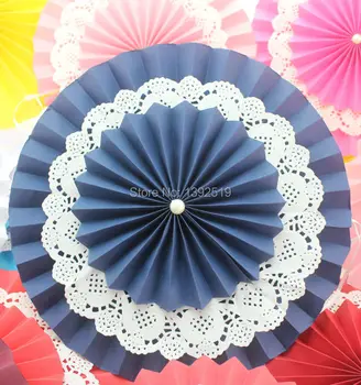 

Free Shipping 35pcs 12'' 30cm Navy Blue Paper Fans 12 Colors to Choose Wedding Backdrop Decoration 2 Layers Party Flowers