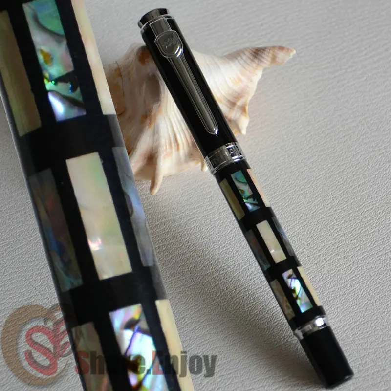 Шариковая ручка JINHAO 8802 черная и серебряная резьба в виде ракушки | Канцтовары для