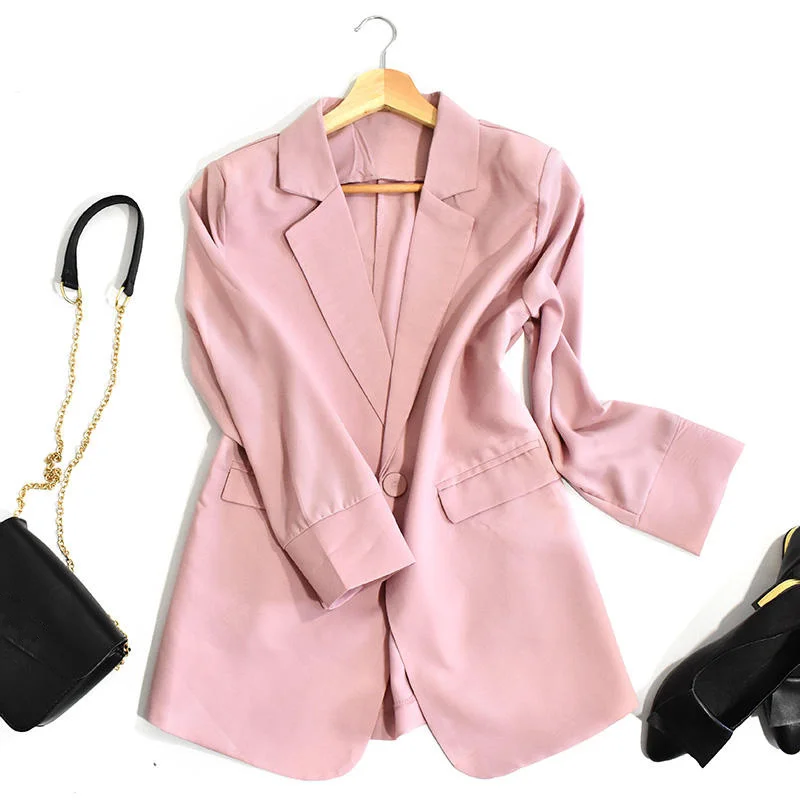 Элегантный женский Блейзер, шифоновый белый пиджак, Женская Повседневная Уличная одежда, офисный женский черный блейзер и пиджак для женщин Q1550 - Цвет: Pink