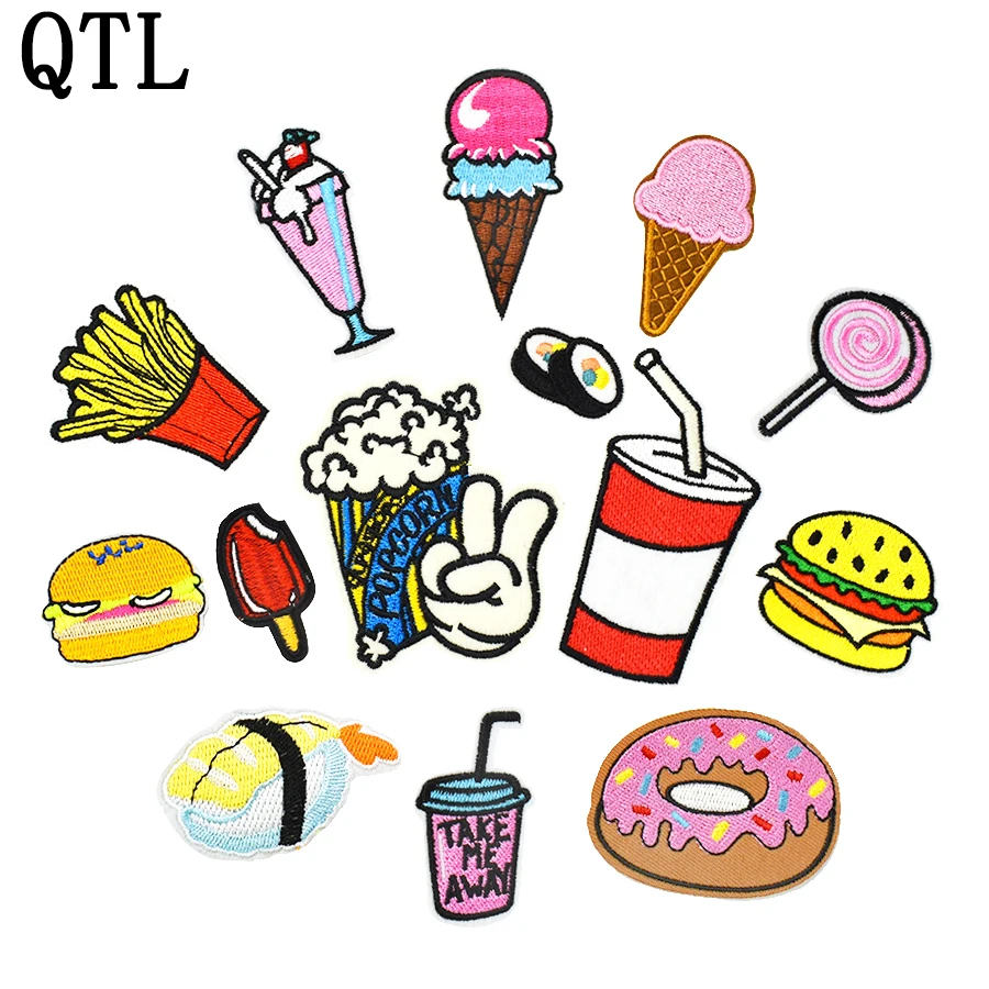 Diy food and drink patches for clothing iron embroidered patch applique