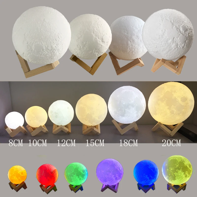  Round Led Night Light 3D Print Moon Lamp Colorful Change USB Rechargeable Touch Switch Luna Moonlig - 33001184108