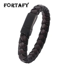 Stylish Men Jewelry Vintage Black Brown Leather Braided Men Bracelet Punk Steel Magnetic Buckle Bangle Hand Bracelet Male PS0023 stylish faux leather braided bracelet