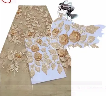 

2018 New Arrival African Lace Free Shipping ! African Net Lace High Quality French Fabric with beads Embroidery Gold dress