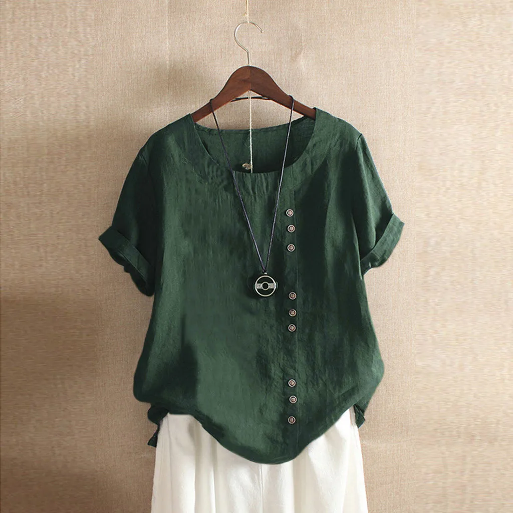 Womens Linen Cotton Casual Short Sleeve Tops t-Shirts Blouses Tees EINCcm Boho Printed Loose Tunic Tops