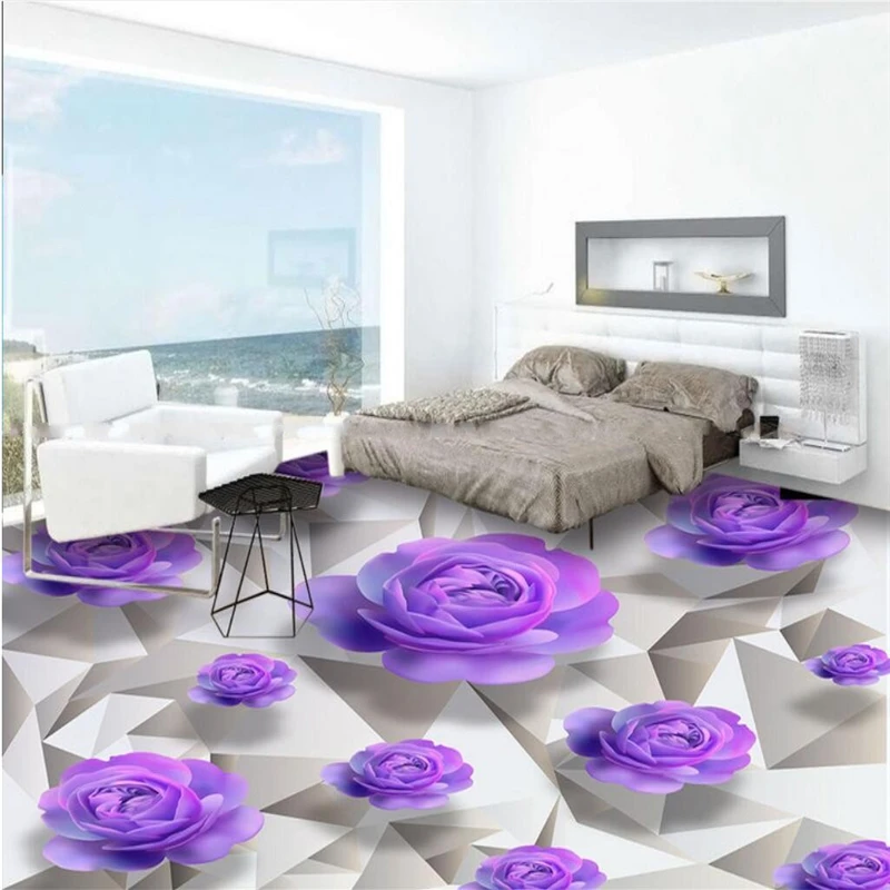Us 17 7 41 Off Beibehang Customize Any Size Wallpaper Fresco Picture Purple Red Rose Romantic Beautiful Bathroom Bedroom 3d Floor Wall Paper In
