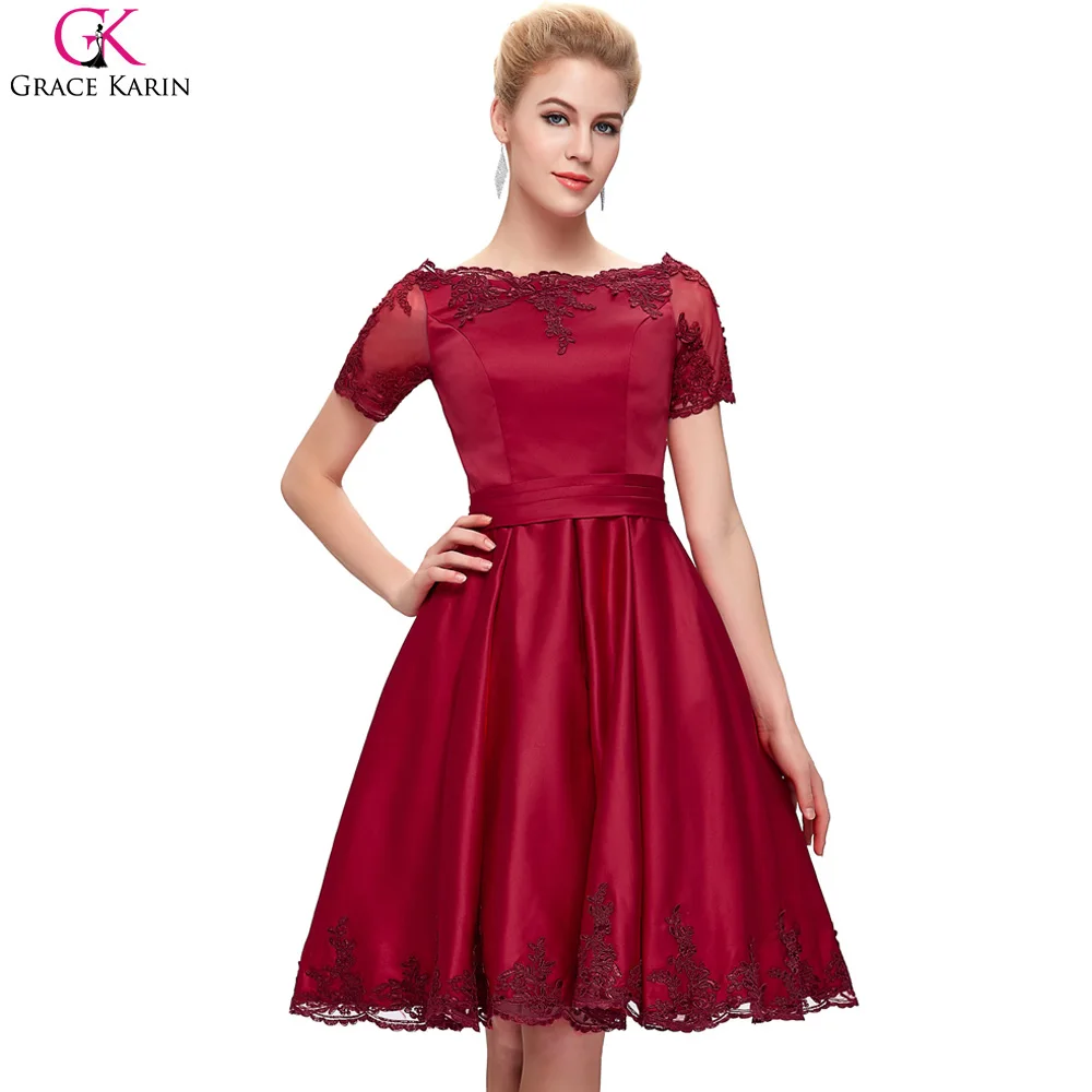 grace karin cocktail dresses sleeves cute knee length satin vestidos cute plus size party dresses