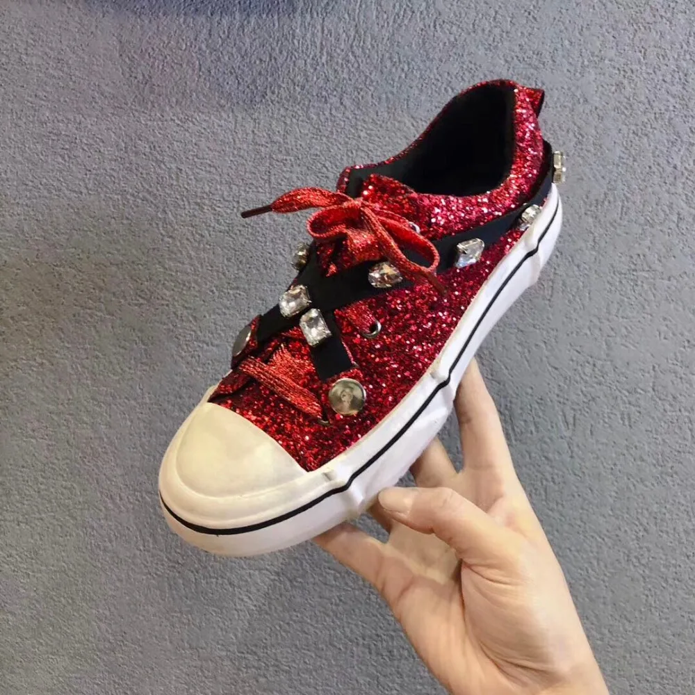 Белые туфли Женские блестящие кроссовки с кристаллами zapatillas mujer Новинка Сезон