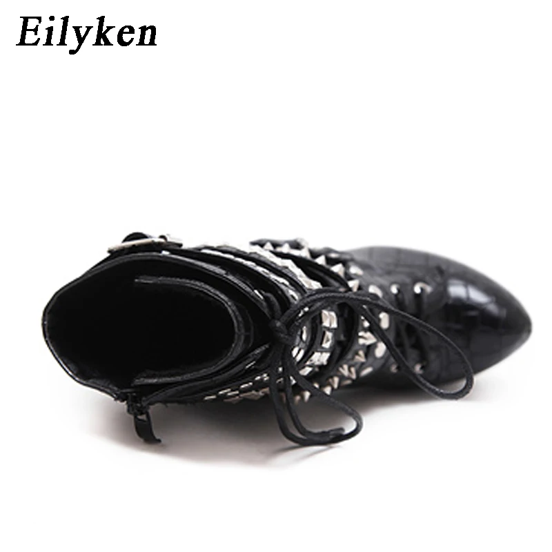Eilyken; коллекция года; сезон осень-зима; модные женские ботинки на квадратном каблуке и платформе; ботинки для верховой езды с пряжкой; женские туфли-лодочки с цепочкой и заклепками; размер 40