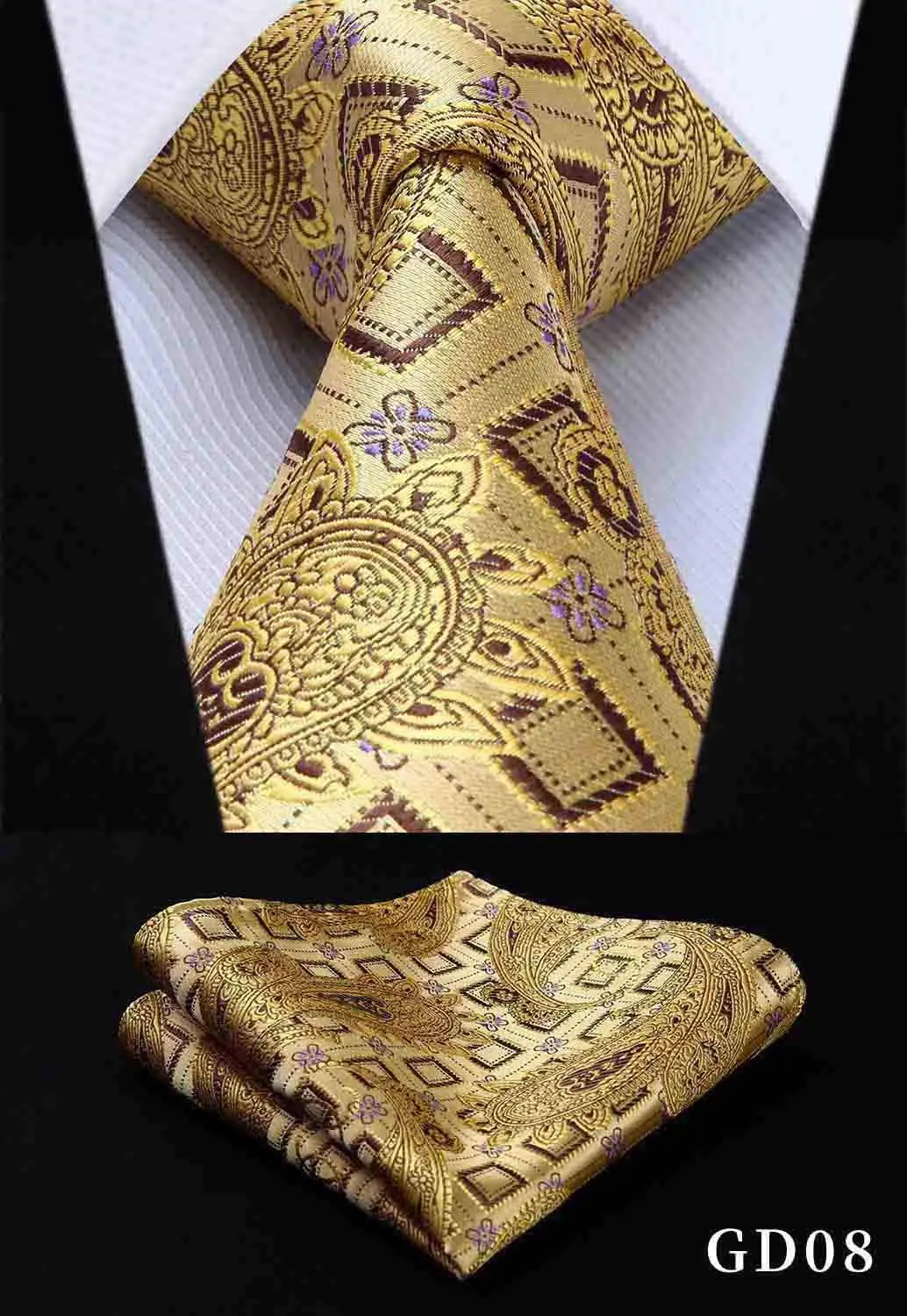 Hisdern золотой галстук Карманный квадратный однотонный Пейсли Набор платков и галстуков для мужчин модный клетчатый 8,5 см Шелковый тканый подарок для мужчин GD - Цвет: GD08