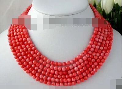 

FREE SHIPPING 0966 6strands pink round coral necklace