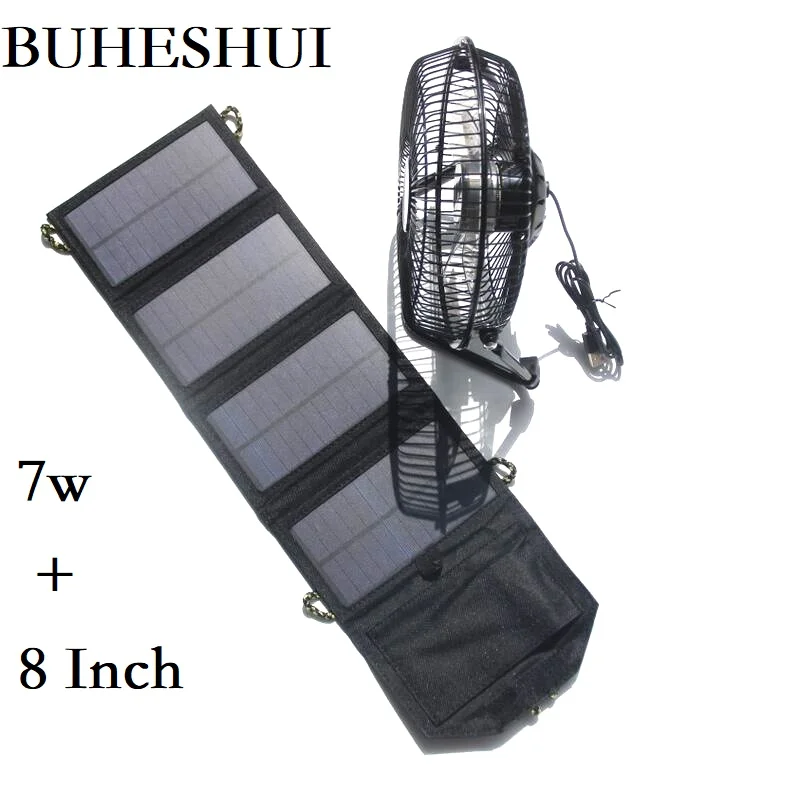 Sale Offer for  BUHESHUI Foldable 7W Solar Panel Charger Powered for Outdoor Traveling Fishing Home Office USB Fan 