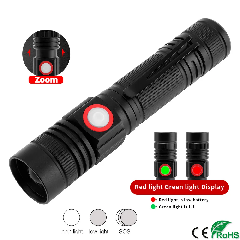 

KARRONG LED Flashlight 5000 Lumens Ultra Bright Zoomable Tactical Flashlights XPE T6 LED Torch USB Charging for Camping Fishing