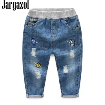

Jargazol Toddler Jeans Boys Cartoon Embroidery Dog Printed Fashion Kids Denim Pants Legs Casual Boy Broken Hole Trousers