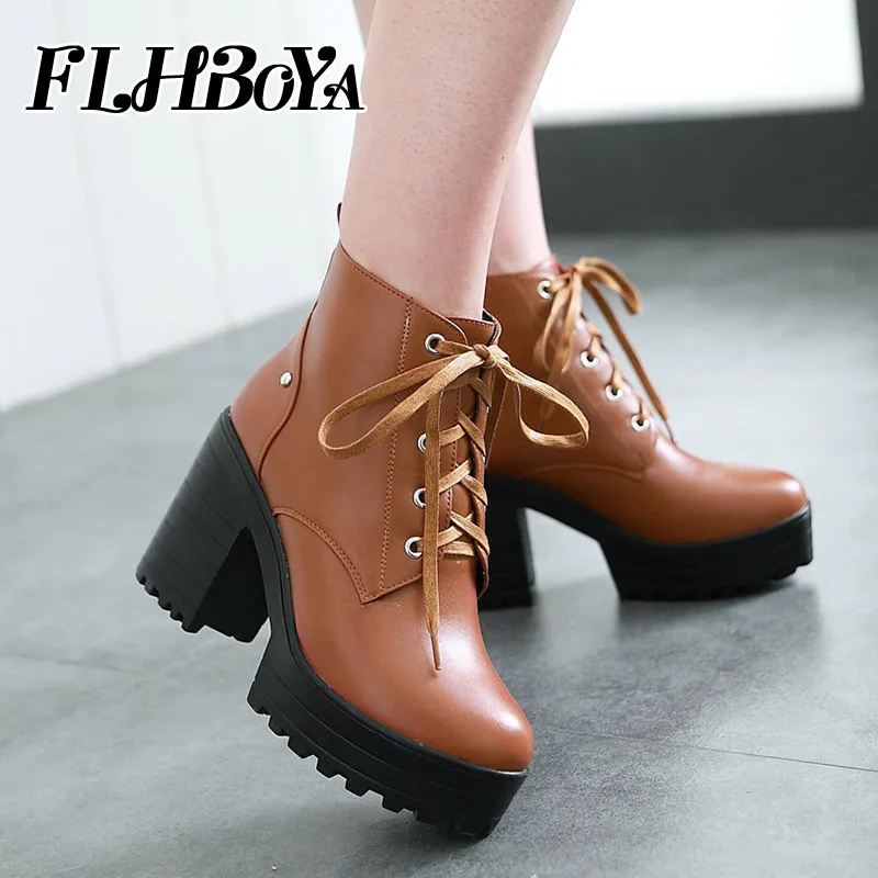 

New autumn Fashion Womens lace-up boots high heels leather platform Riding, Equestrian ankle boots