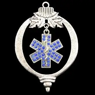 FTH Emergency Medical Technician EMT or Paramedic Blue Star of Life Pendant inside Bulb Christmas Ornament. | Украшения и