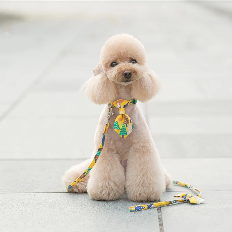

Tropical Jungle Style Pet Dog Harness Leash Set Dog Vest for Small Dogs Bow Tie Puppy Harness Chest Strap Chihuahua Poodle