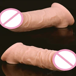 Soft Silicone Extender Dildo Male Cock Ring Reusable Realistic Penis Sleeve Delay ejaculation Condom for Men Adult Sex Toys Gay Soft Silicone Extender Dildo Male Cock Ring Reusable Realistic Penis Sleeve Delay ejaculation Condom for Men Adult Sex Toys Gay