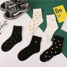 Летние женские носки Harajuku, корейские японские хлопковые носки, забавные женские носки со смайликами для девочек