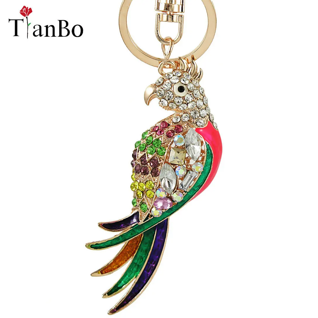 New Fashion Women Colorful Cute Keychains Metal Pendant Keyrings Parrot Bird Crystal Charm Keyholder Car Key Chain Ornaments | Украшения и