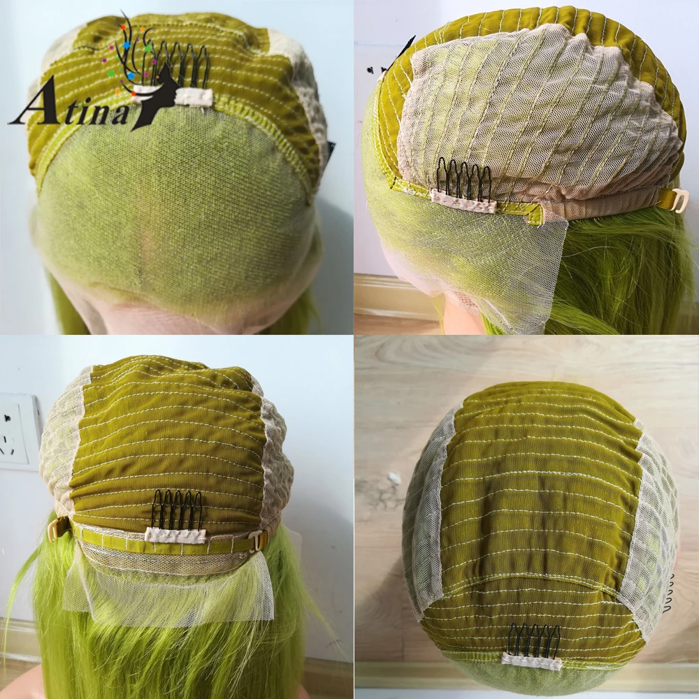 Зеленый прямой цвет парик Ombre Glueless синтетические волосы на кружеве человеческие