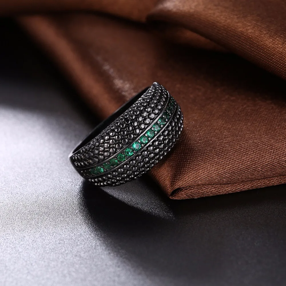 Row Of Green Cubic Zirconia Party Ring Accessorise Black Gun Color Rings For Womens Fashion Jewelry (JewelOra RI103312)