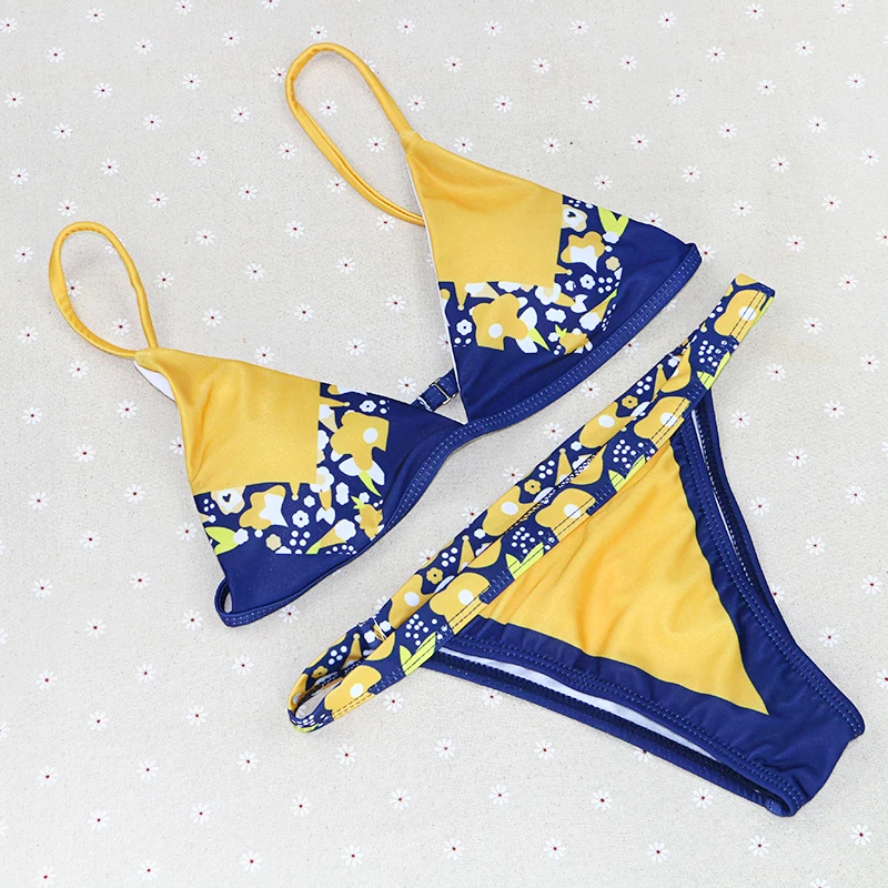 

sexy vintage 6 pattern yellow thong blue wire free brand girl summer pad bikini set low waist 2019 women x27s swimsuit swimwear