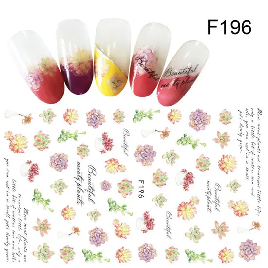 1 лист цветок милый Кот Сова Божья коровка Кролик 3D цветные наклейки на ногти мясные растения красивые наклейки для переноса ногтей - Цвет: Pattern196