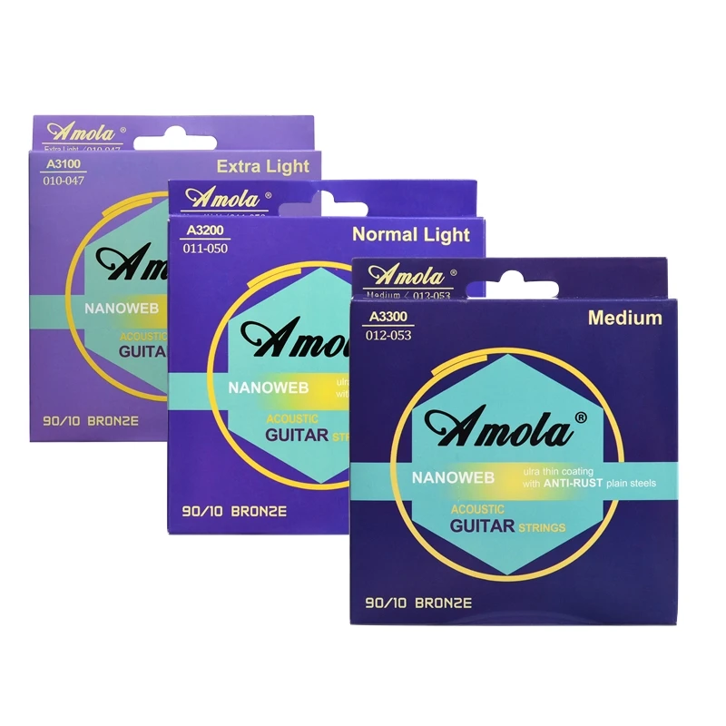 

Amola Acoustic Guitar Strings Sets 010 011 012 Bronze Phosphor Thin Coating Acoustic Wound Guitar Strings 6pcs/set