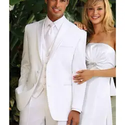 Белые Свадебные Жених Смокинги для женихов Для мужчин 3 предмета индивидуальный заказ Формальные Для мужчин Костюмы Новый (куртка + Брюки