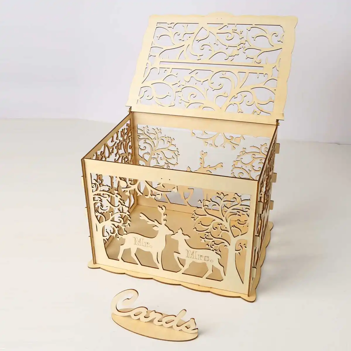 Большой деревянный олень Mr& Mrs DIY свадебная открытка коробка с замком коробка для денег великолепное свадебное украшение поставки для дня рождения
