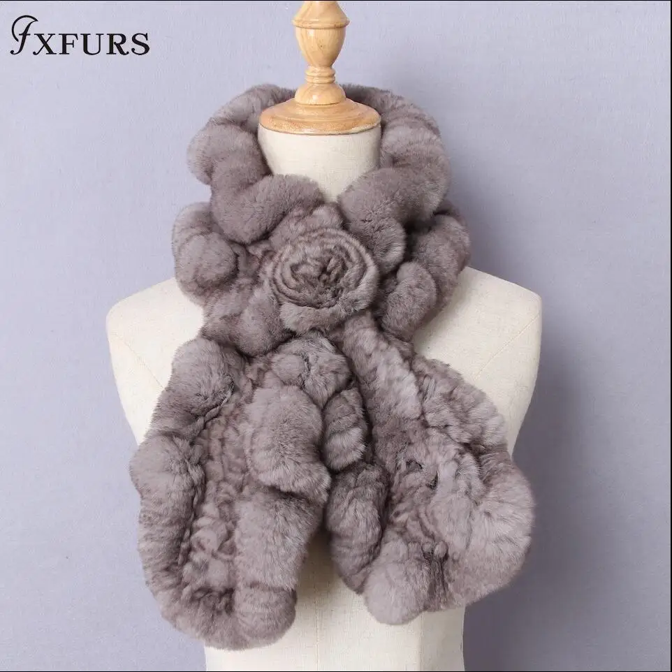 Высококачественные модные женские вязаные шарфы FXFURS из меха кролика рекс шейный