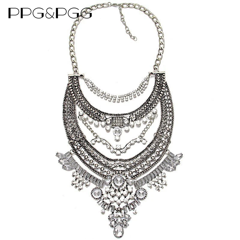 

PPG&PGG 2019 Vintage Statement Crystal Choker Women Jewelry Fashion Chunky Bib Collar Maxi Necklaces Pendants