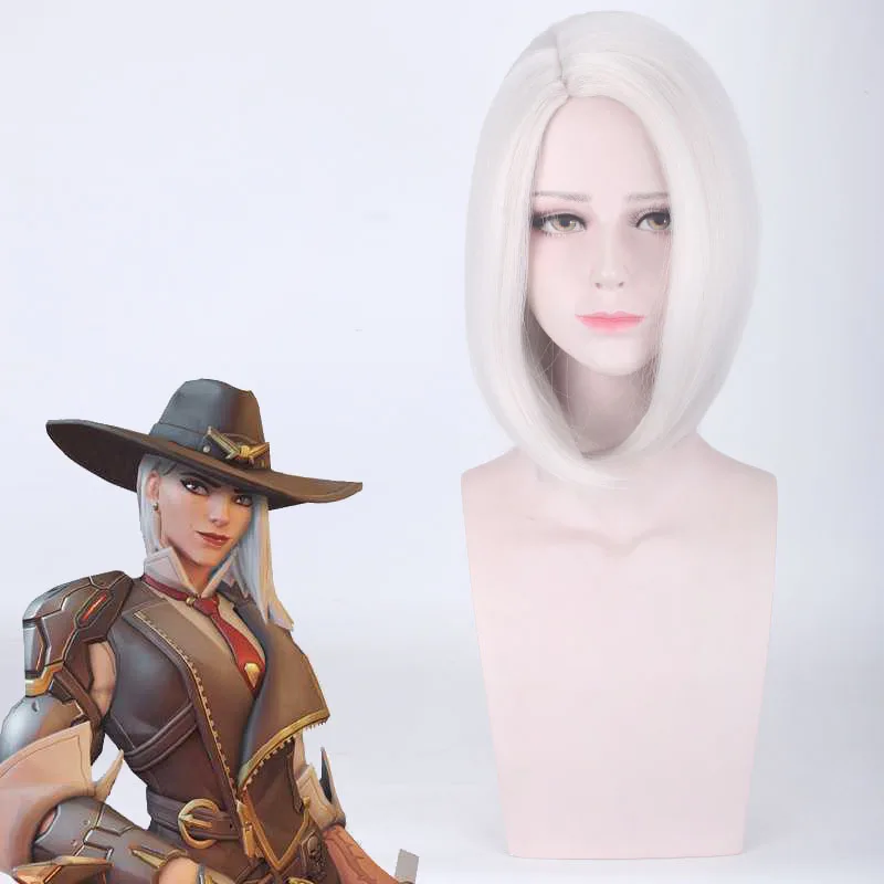

Overwatch Ashe Short White Cosplay Wig Synthetic Hair OW Halloween Costume Party Play Wigs Perucas