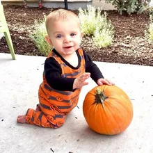 0-24M Halloween Pumpkin Baby Boy Girl Long Sleeve Dress Striped One Piece Dress