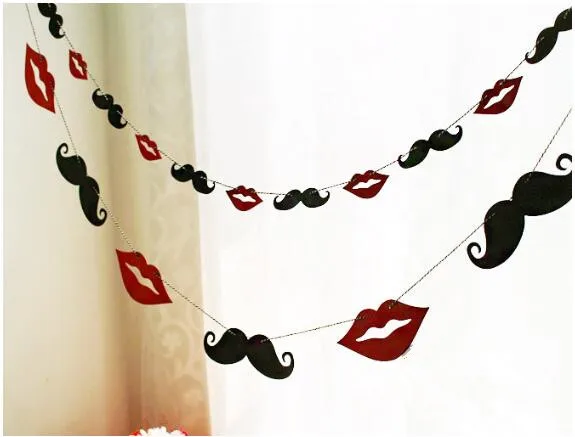 

Free Shipping 3 Set/lot EVA Shiny Musstche & Lip Design Party Garland Decoration Length 2M