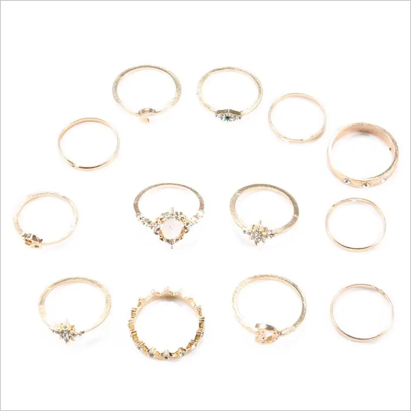 Набор из 13 предметов, романтическое женское кольцо с Лунной звездой, Винтажное кольцо с натуральным камнем, кольцо с короной, индивидуальное геометрическое кольцо - Цвет основного камня: Suit
