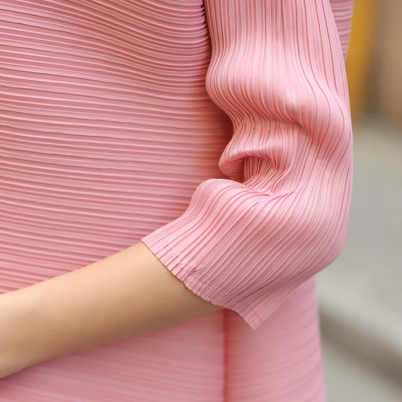 Плиссированная ткань ломтик Свободный Плюс Размер летучая мышь рукав Топ цельное платье - Цвет: Leather pink