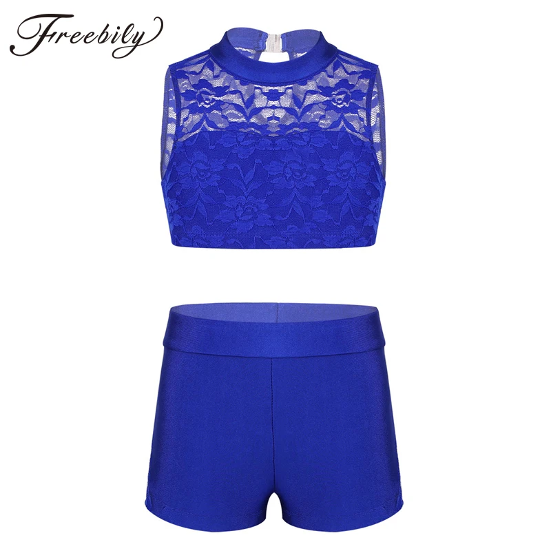 

Children kids Girls Floral Lace Tank Top and Shorts Set for Swimwear Gymnastics Leotard Dancing Exercise Workout Athletic Outfit