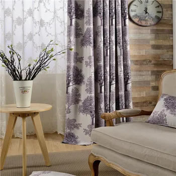 

New Arrival European and American Style High Quality Polyester Blockout Cloth Curtain Trees Pattern Printed Curtain